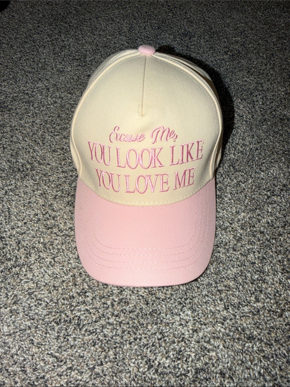 Two-Tone Pink & Cream Embroidered Slogan Baseball Hat
